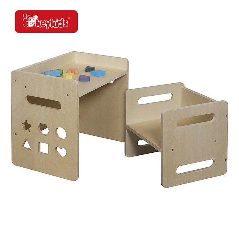 Modern Montessori Wooden Small Table & Chair Set with Activity Blackboard - Toddler Drawing Play Table for Living Room W08G509